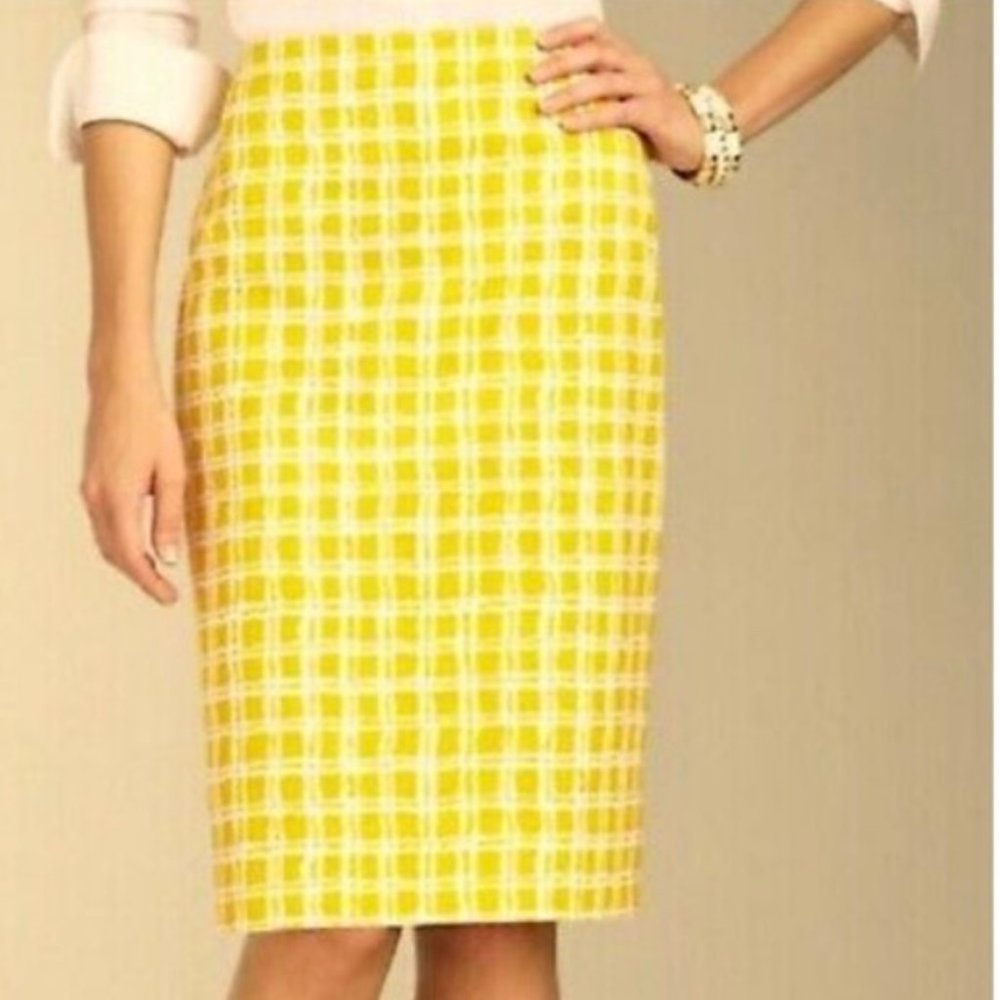 Talbots Golden Yellow Windowpane Wave Check Pencil Skirt 14P